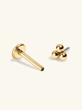 Maison Miru Trinity Push Pin Flat Back Earring Gold Titanium 20G 6mm Single